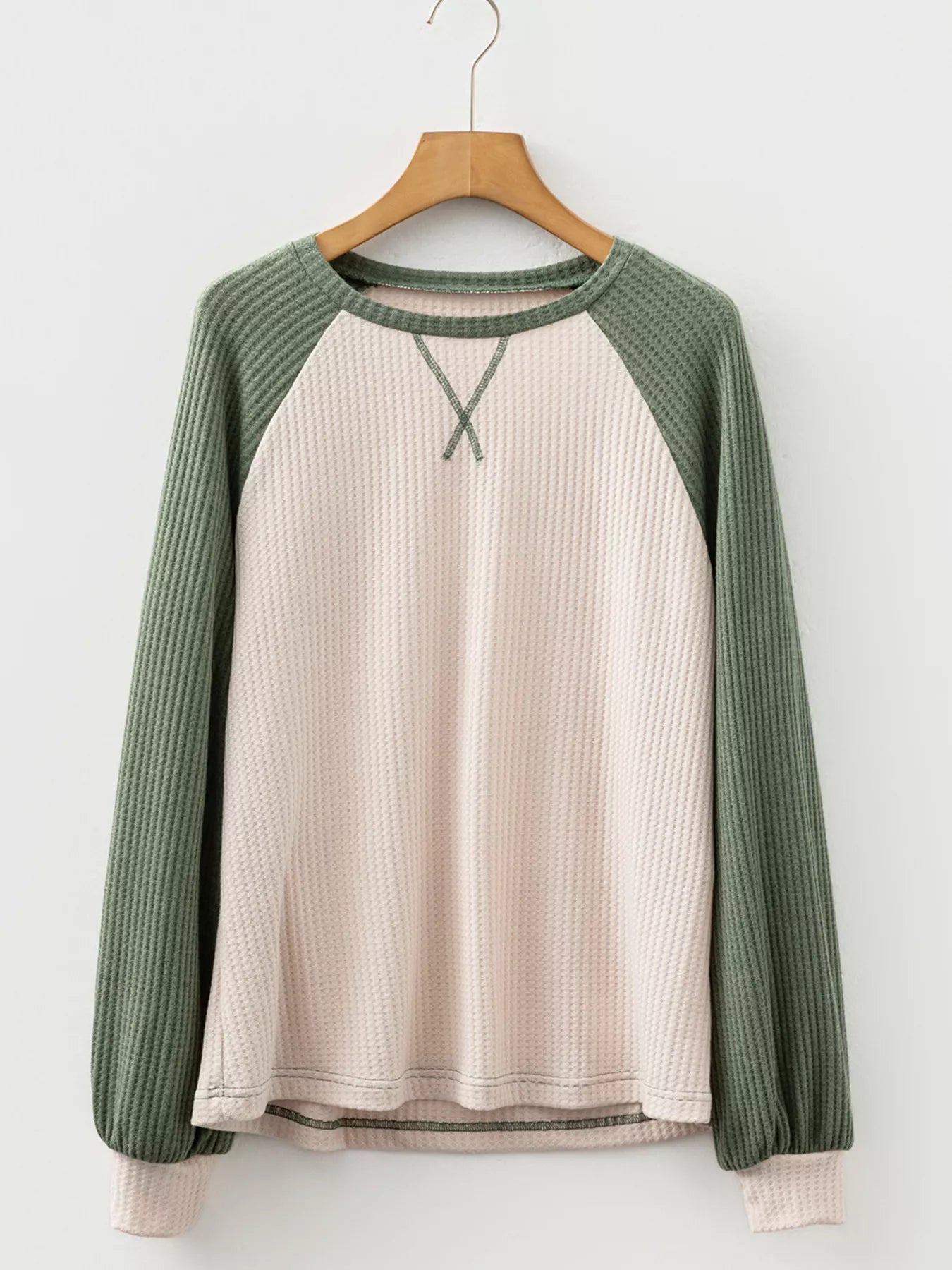 Waffle Color Block Raglan Sleeve Top