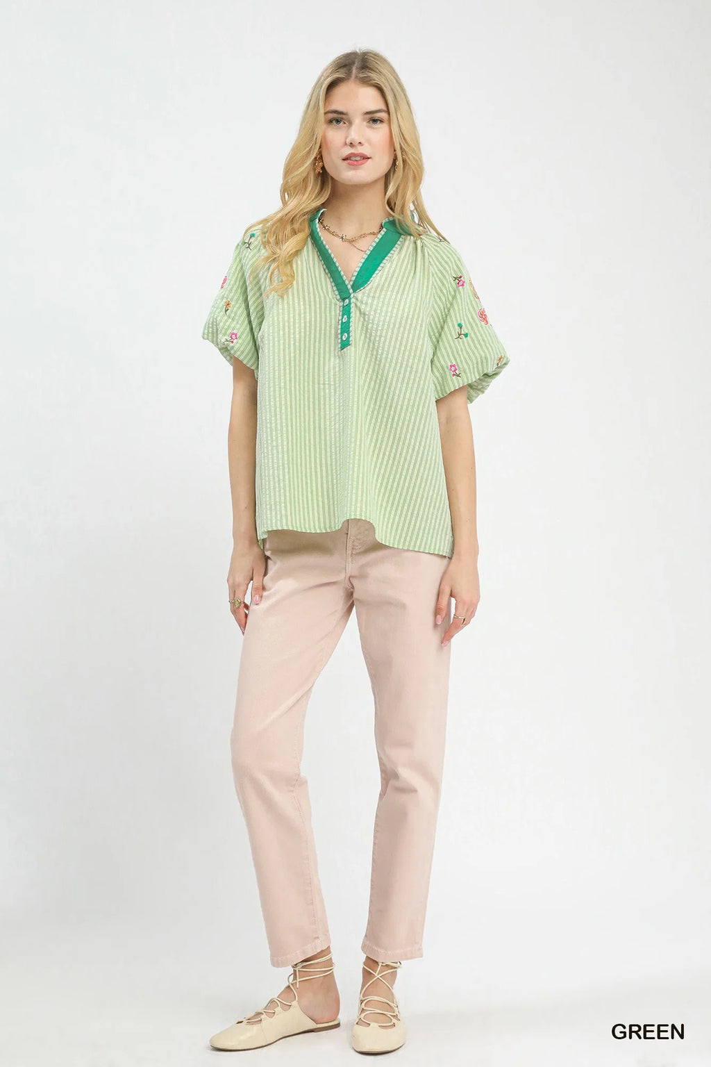 Umgee Embroidered Stripe Top