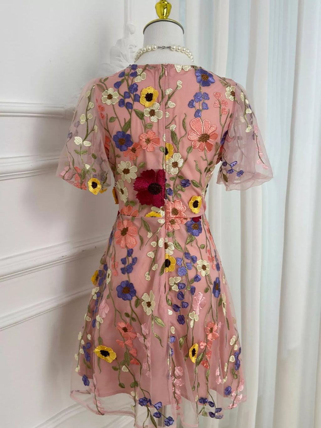 Plus Size Embroidered Floral V-Neck Mini Dress