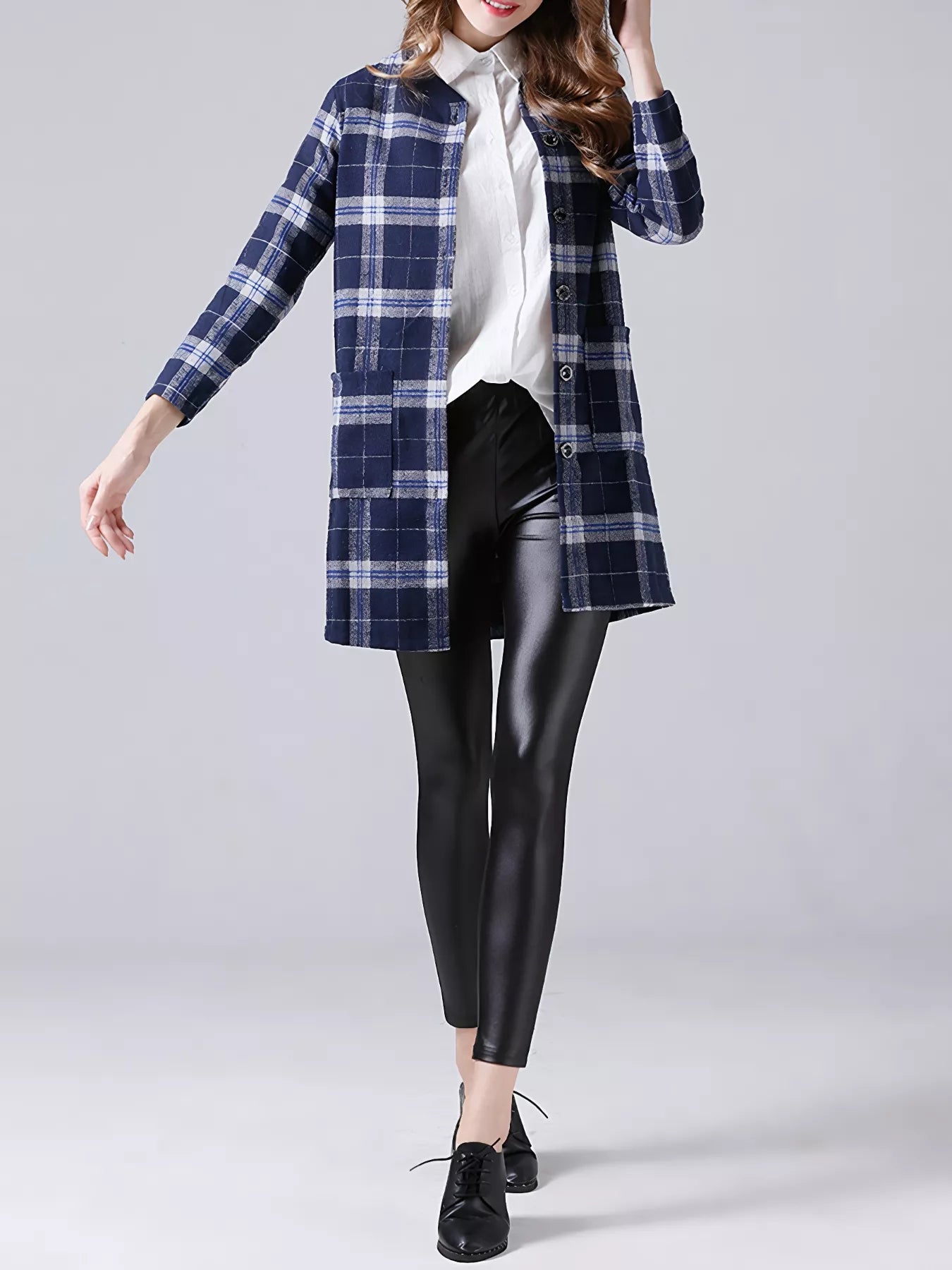 Plus Size Plaid Button-Down Longline Shirt