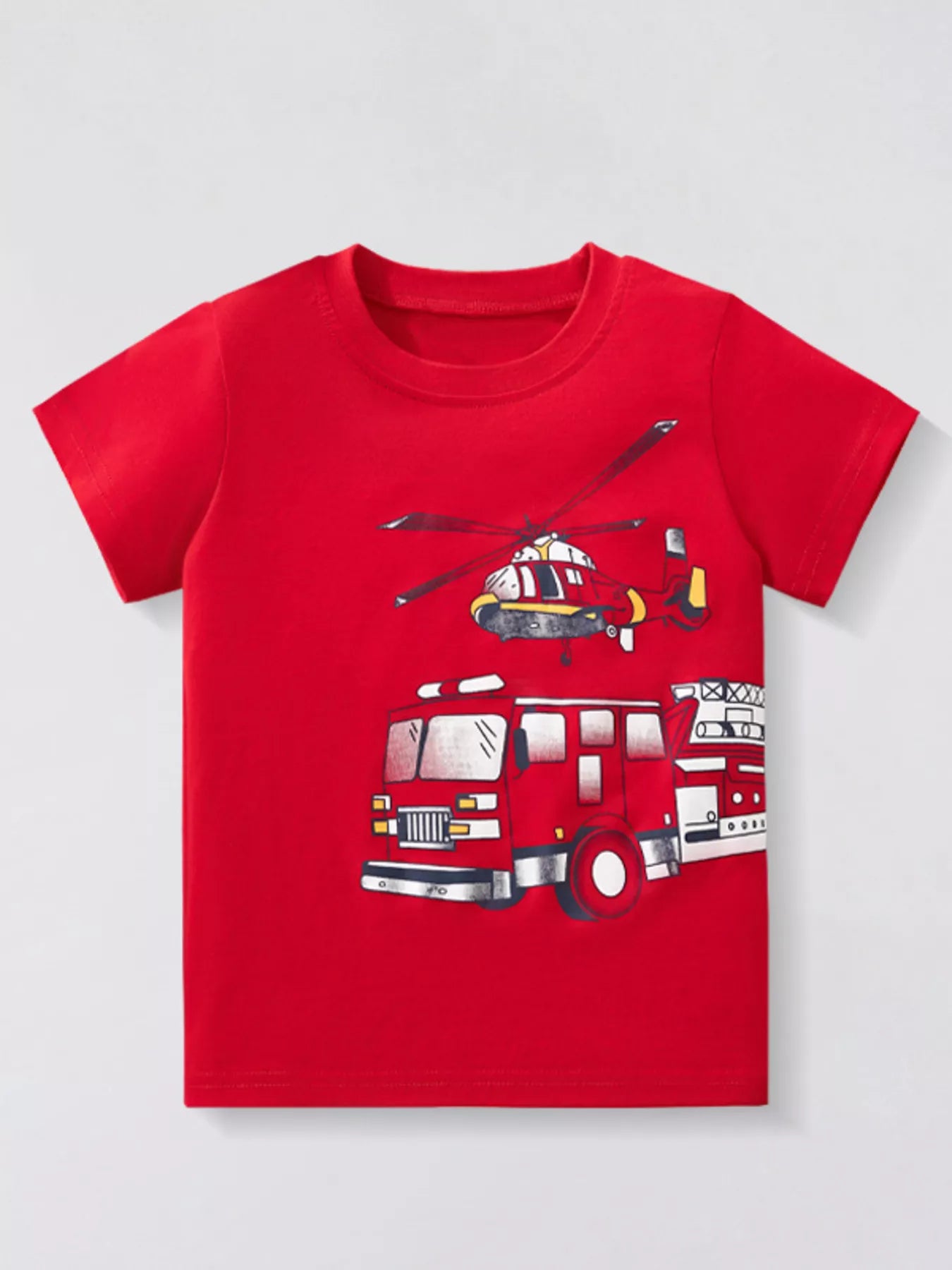 Children's Fire Truck & Helicopter Graphic Short Sleeve T-Shirt