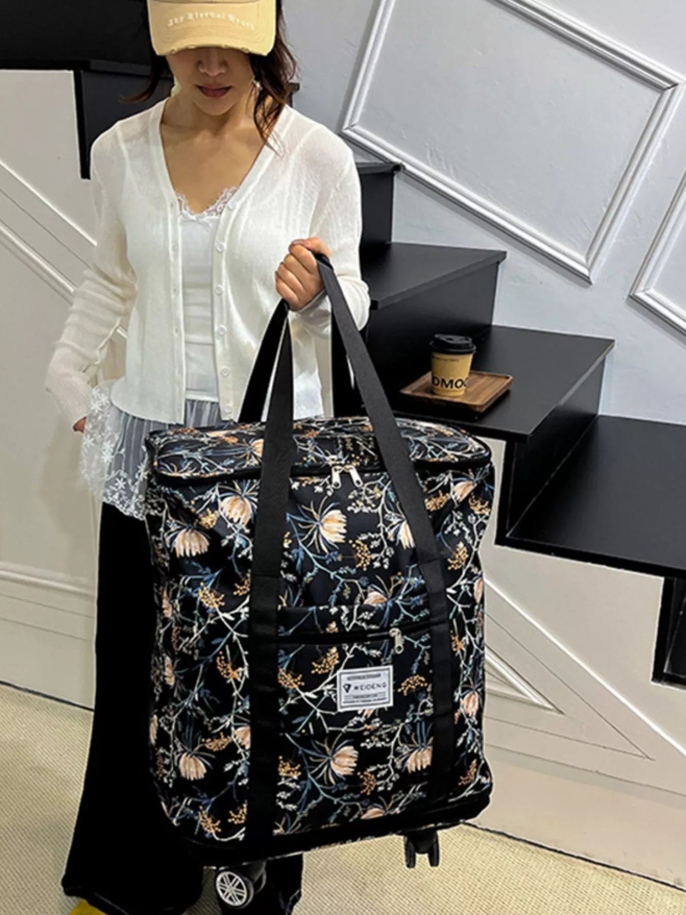Floral Pattern Rolling Luggage Travel Bag