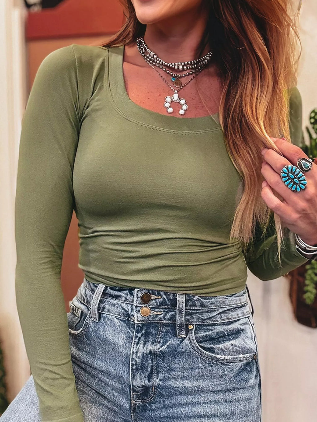 Solid Color Long Sleeve Fitted Top