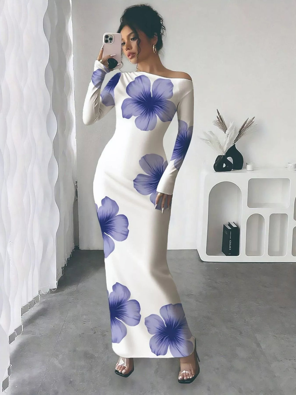 Floral Print One Shoulder Maxi Dress