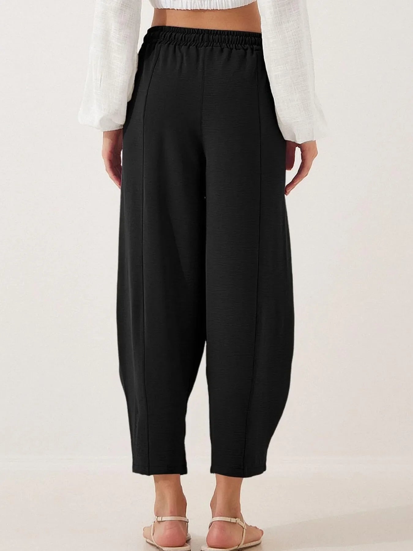 Full Size Drawstring Wide Leg Cropped Pants Plus Size