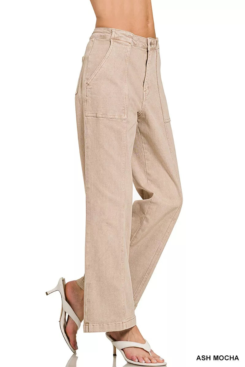 Zenana Straight Leg Utility Pocket Jeans