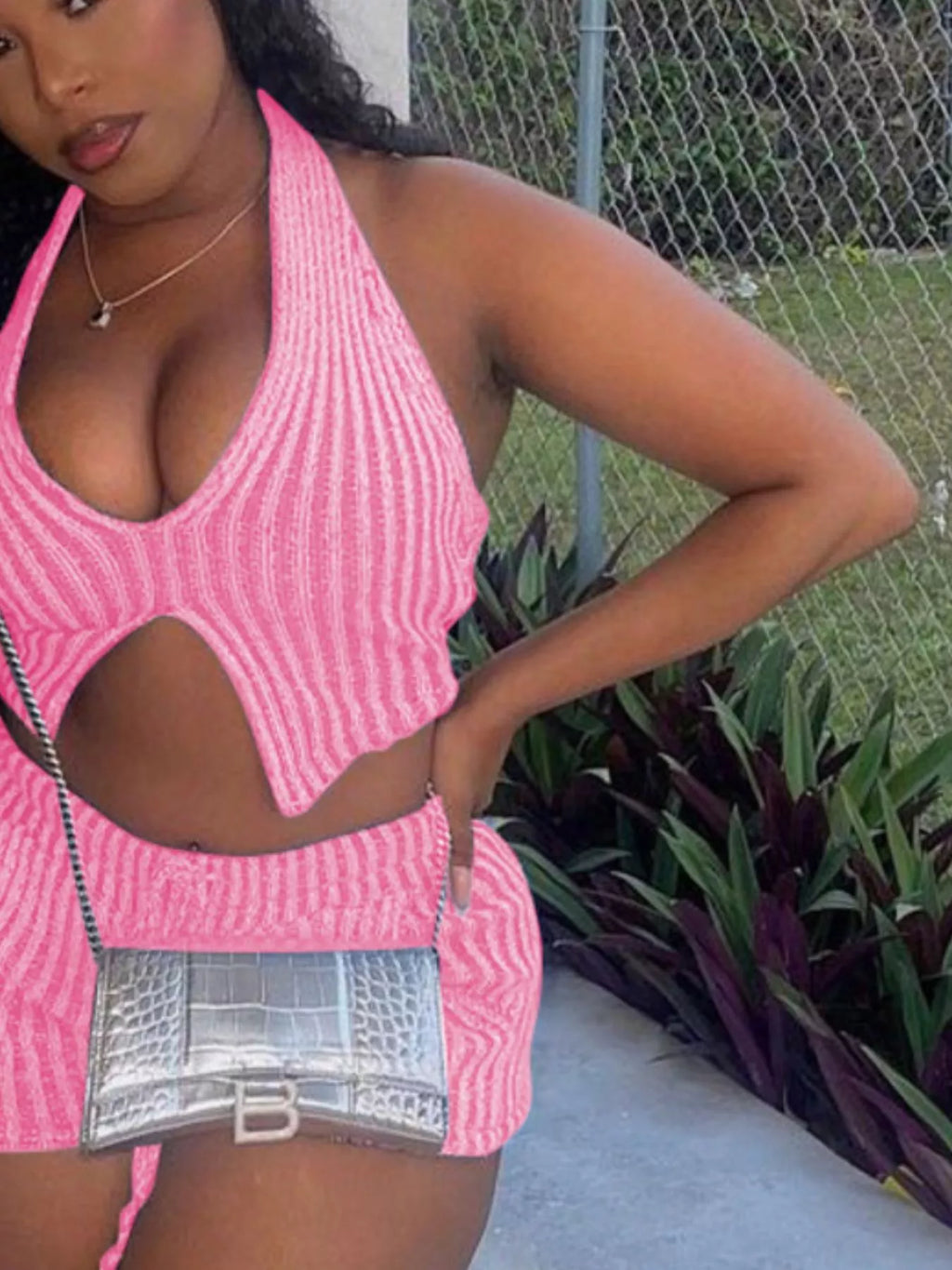 Halter Neck Top and Shorts Sweater Set
