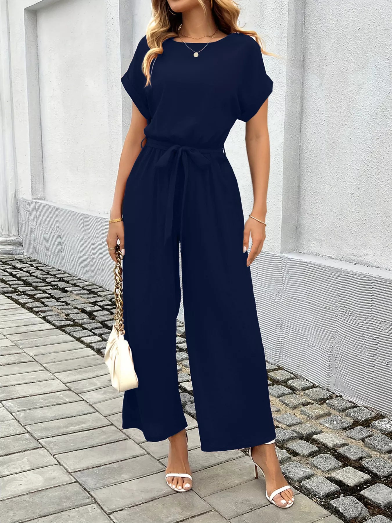 Tie Waist Wide Leg Jumpsuit