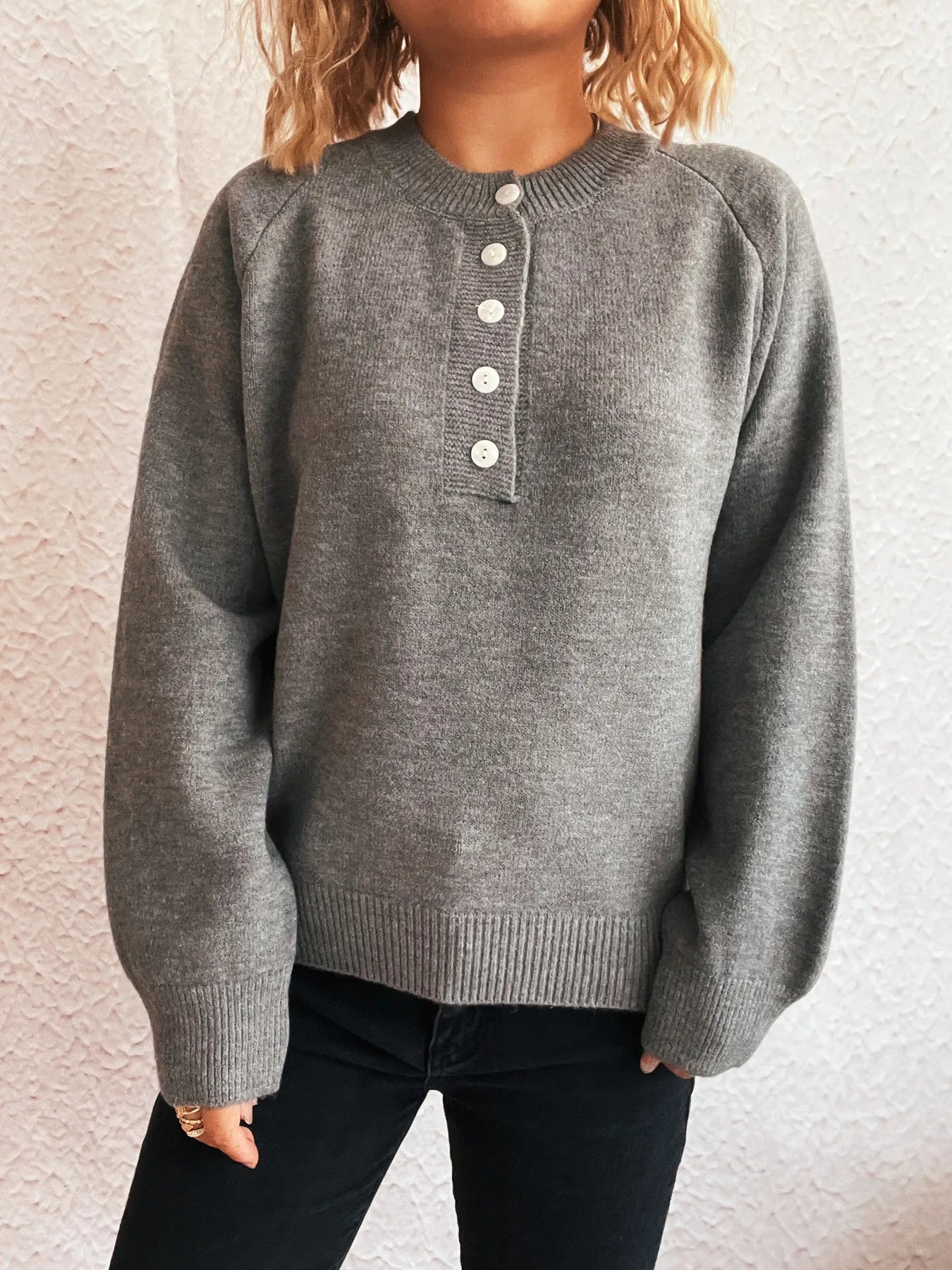 Button-Front Long Sleeve Sweater
