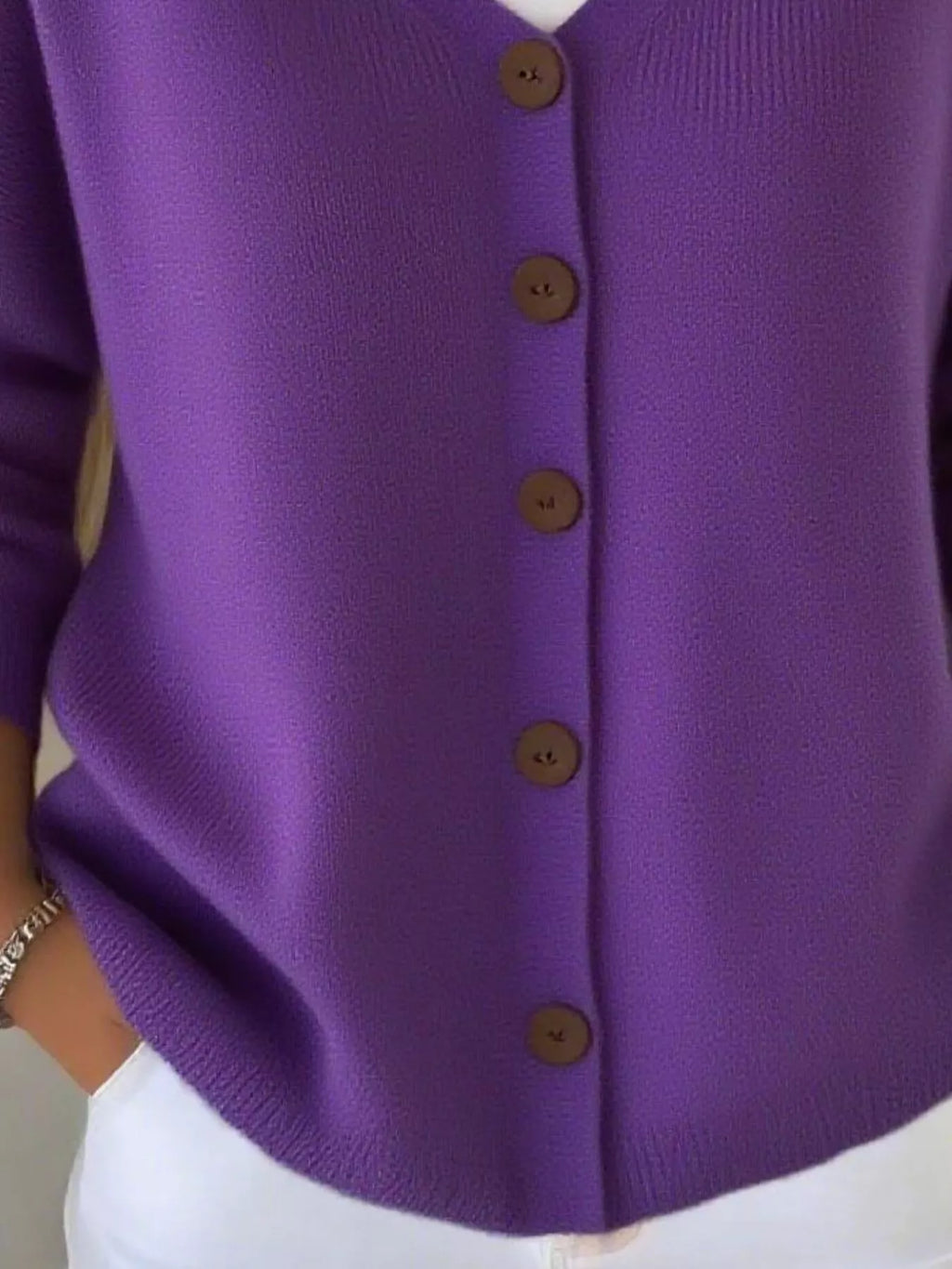 Full Size Button-Front V-Neck Cardigan Plus Size