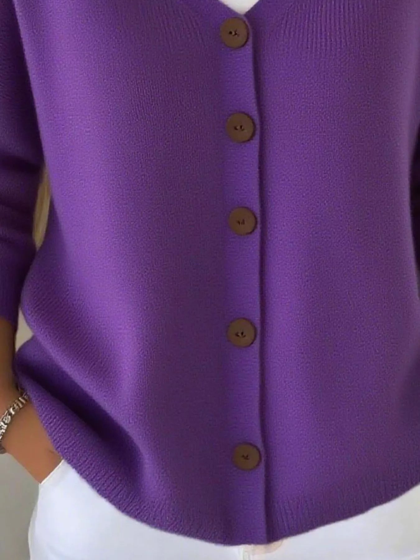 Full Size Button-Front V-Neck Cardigan Plus Size