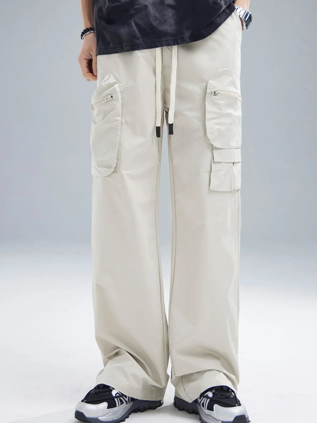 Men's Multi-Pocket Cargo Wide Leg Pants with Drawstring Waist