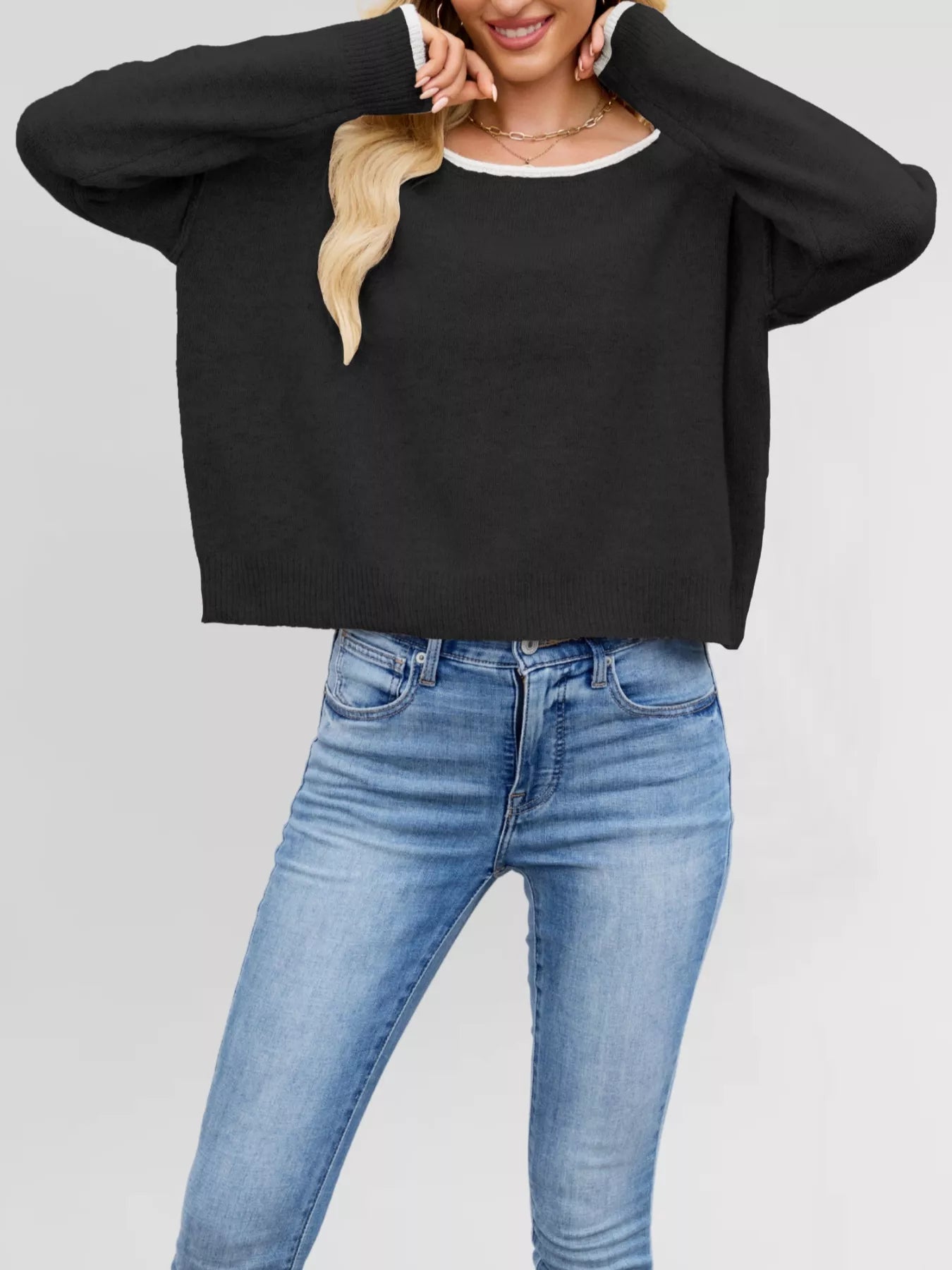Round Neck Dropped Shoulder Sweater