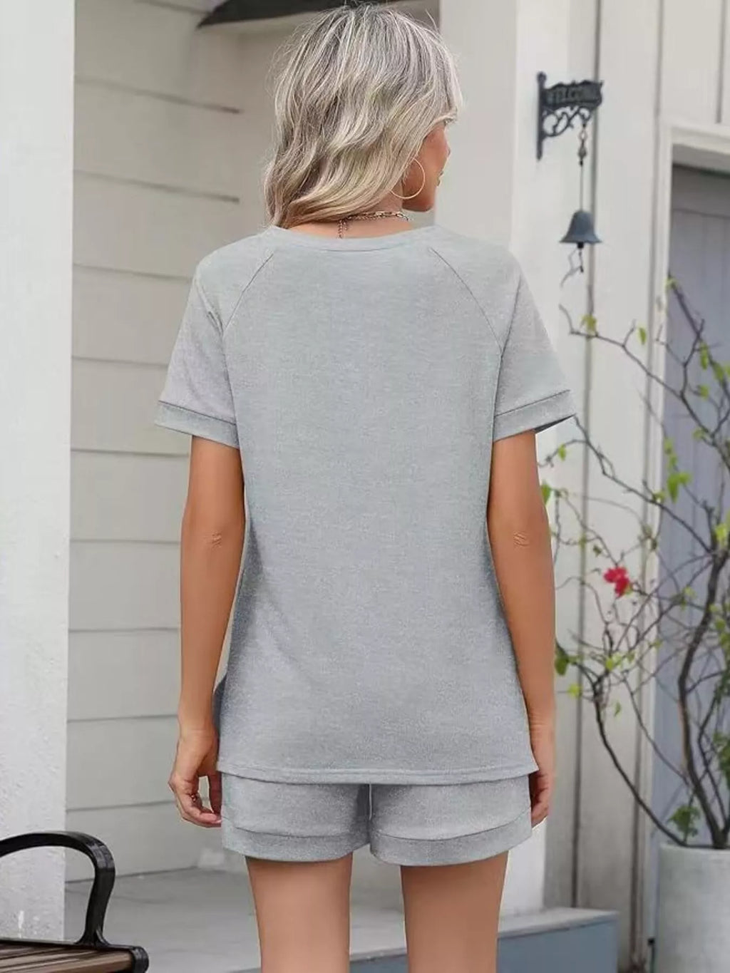 Solid Color Short Sleeve Top and Shorts Two-Piece Set