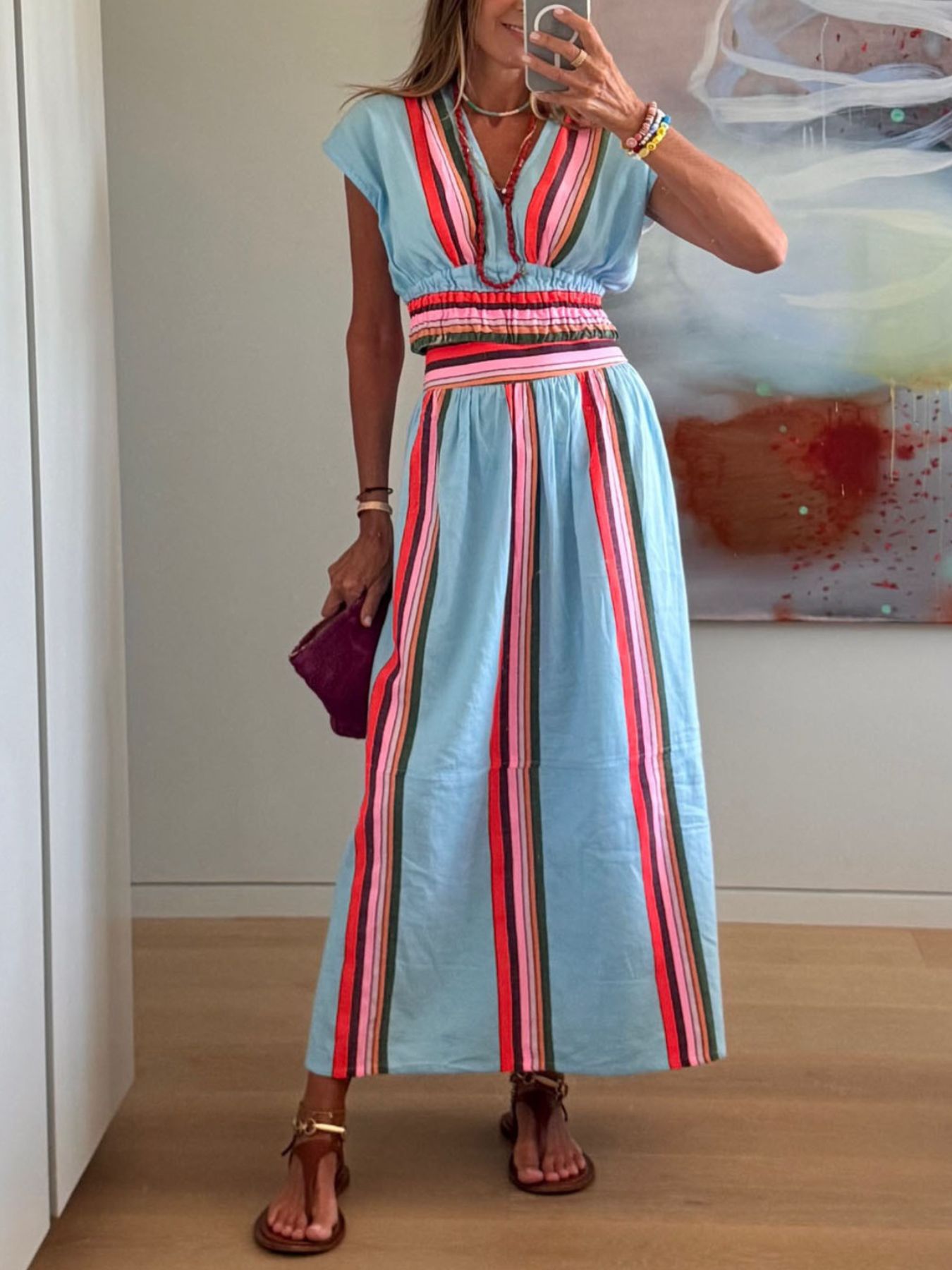 Striped Cap Sleeve Top and Skirt Set
