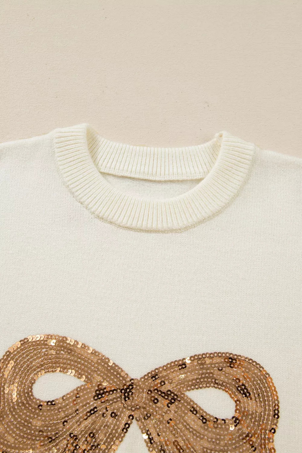 Sequin Bow Embellished Pullover Sweater