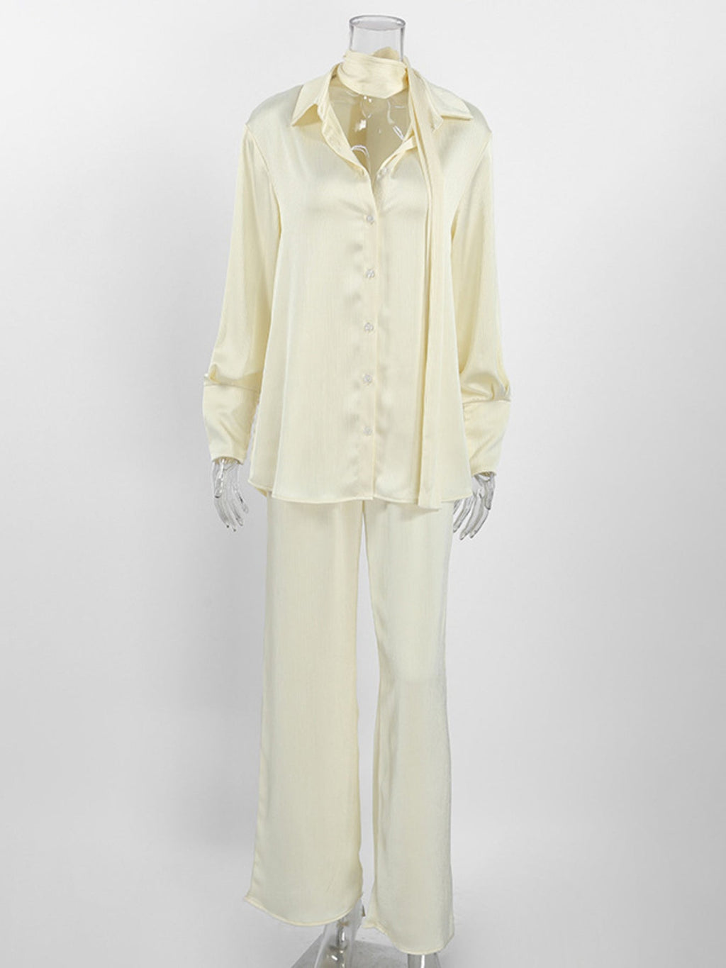 Texture Shirt and Wide-Leg Pants Set