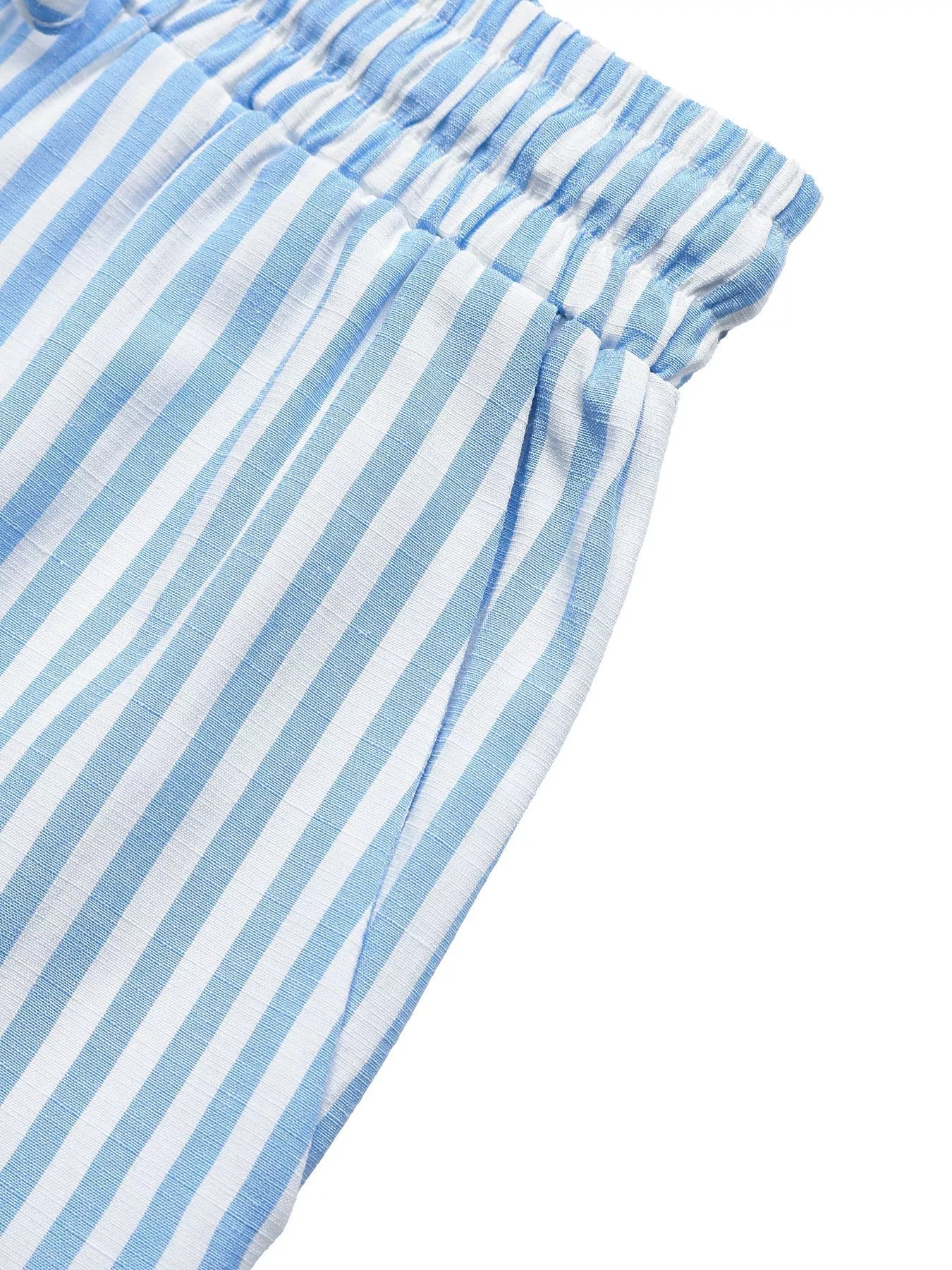 Striped Bowknot Sleeveless Top & Shorts Set