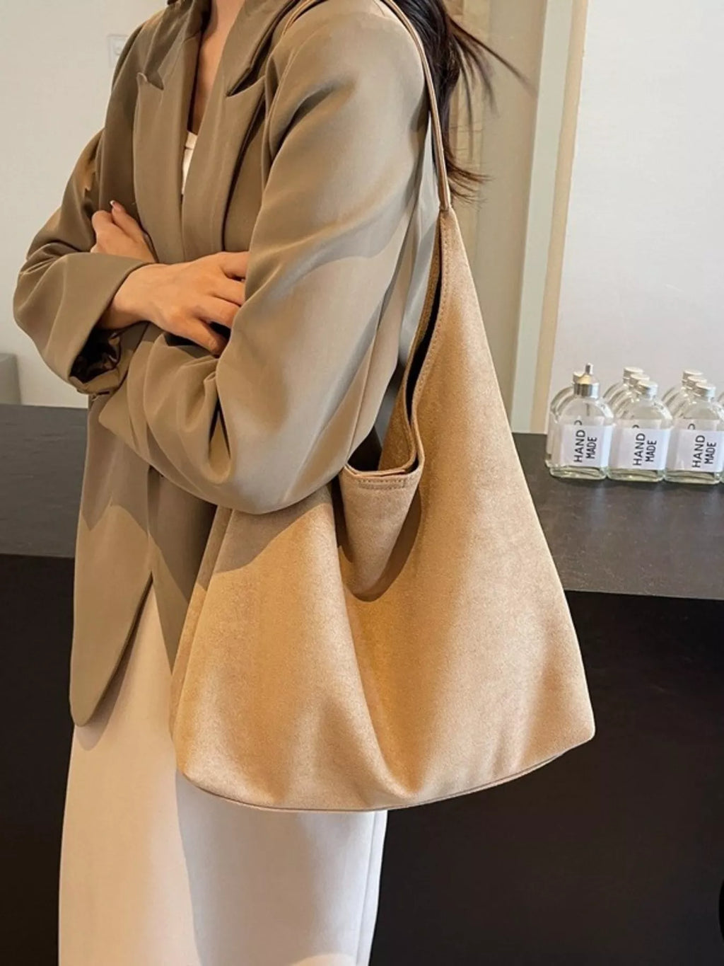 Solid Color Suede Tote Bag