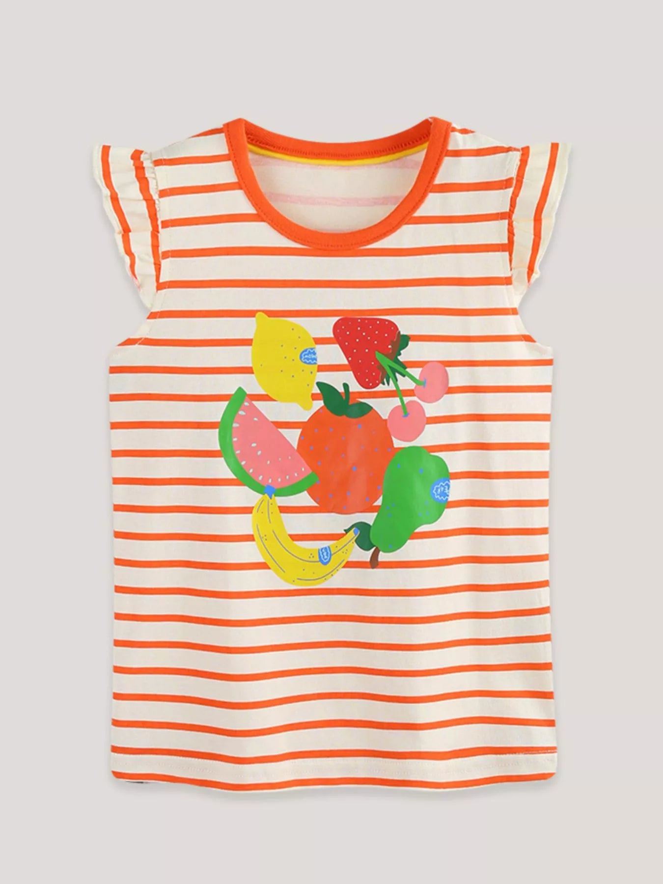 Children's Striped Fruit Print Ruffle Sleeve Tee