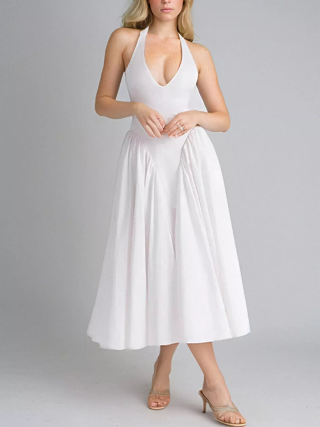 Halter Neck Midi Dress with Pockets