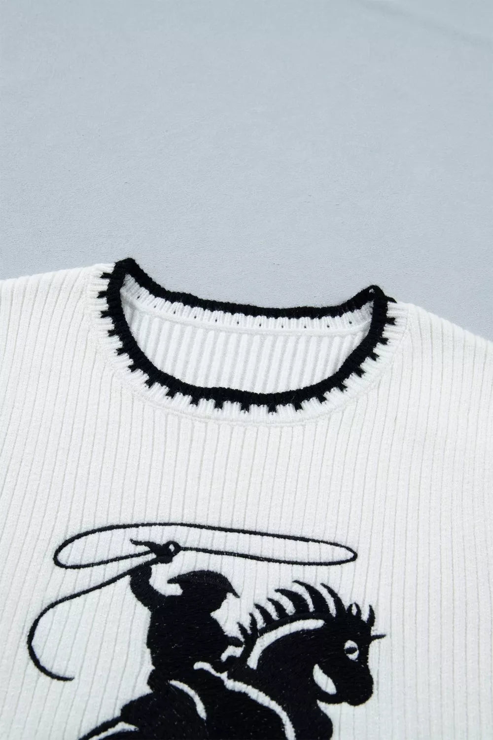 Contrast Trim Round Neck Rodeo Cowboy Sweater Vest