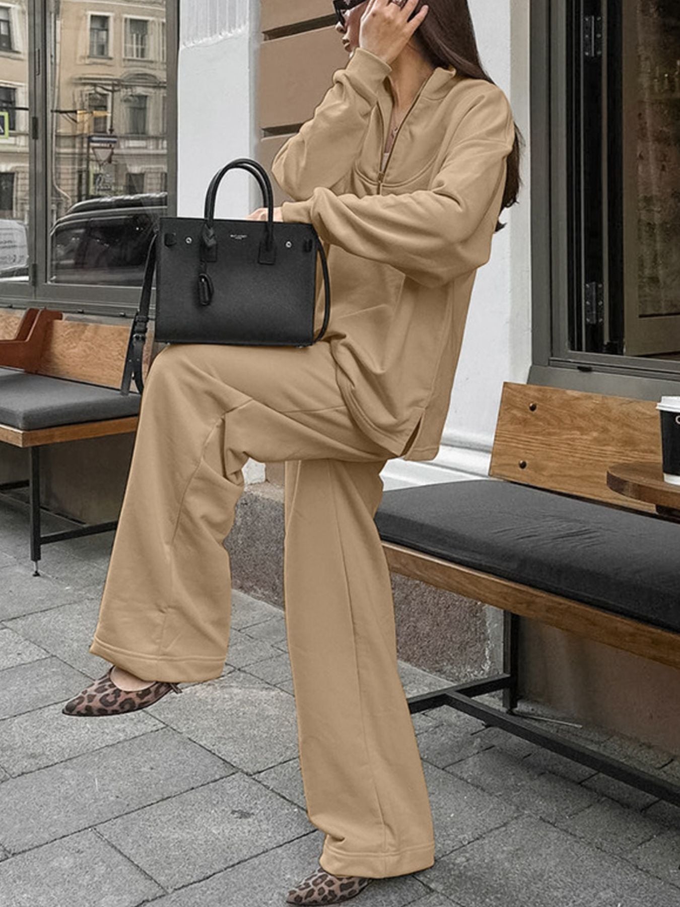 Quarter Zip Long Sleeve Top and Pants Set