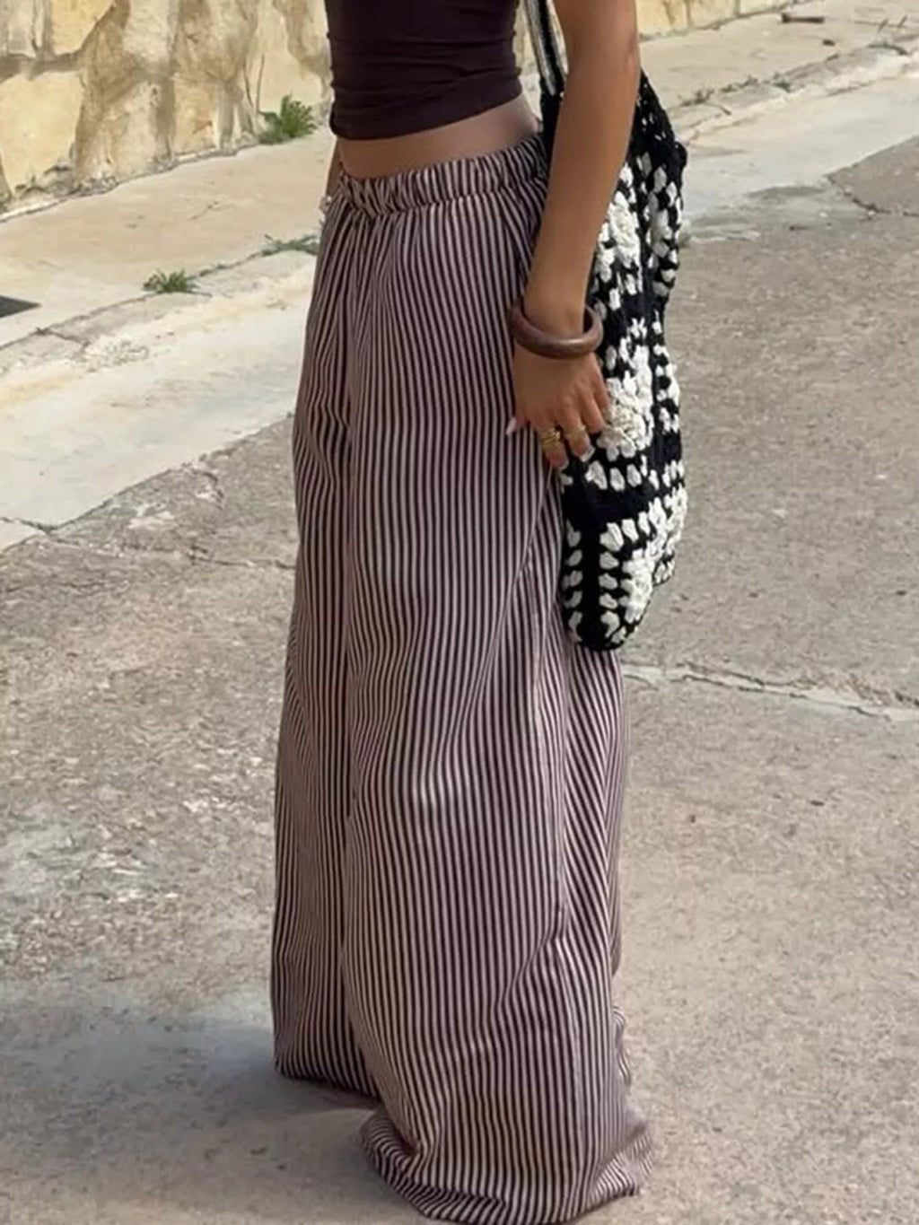 Tied Striped Wide Leg Pants