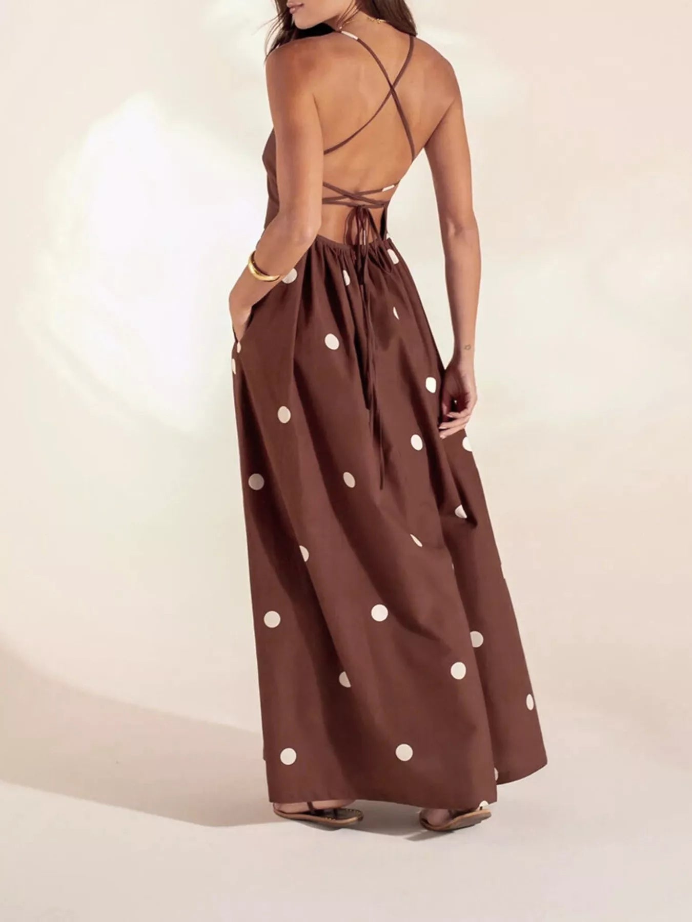 Polka Dot Maxi Dress with Spaghetti Straps