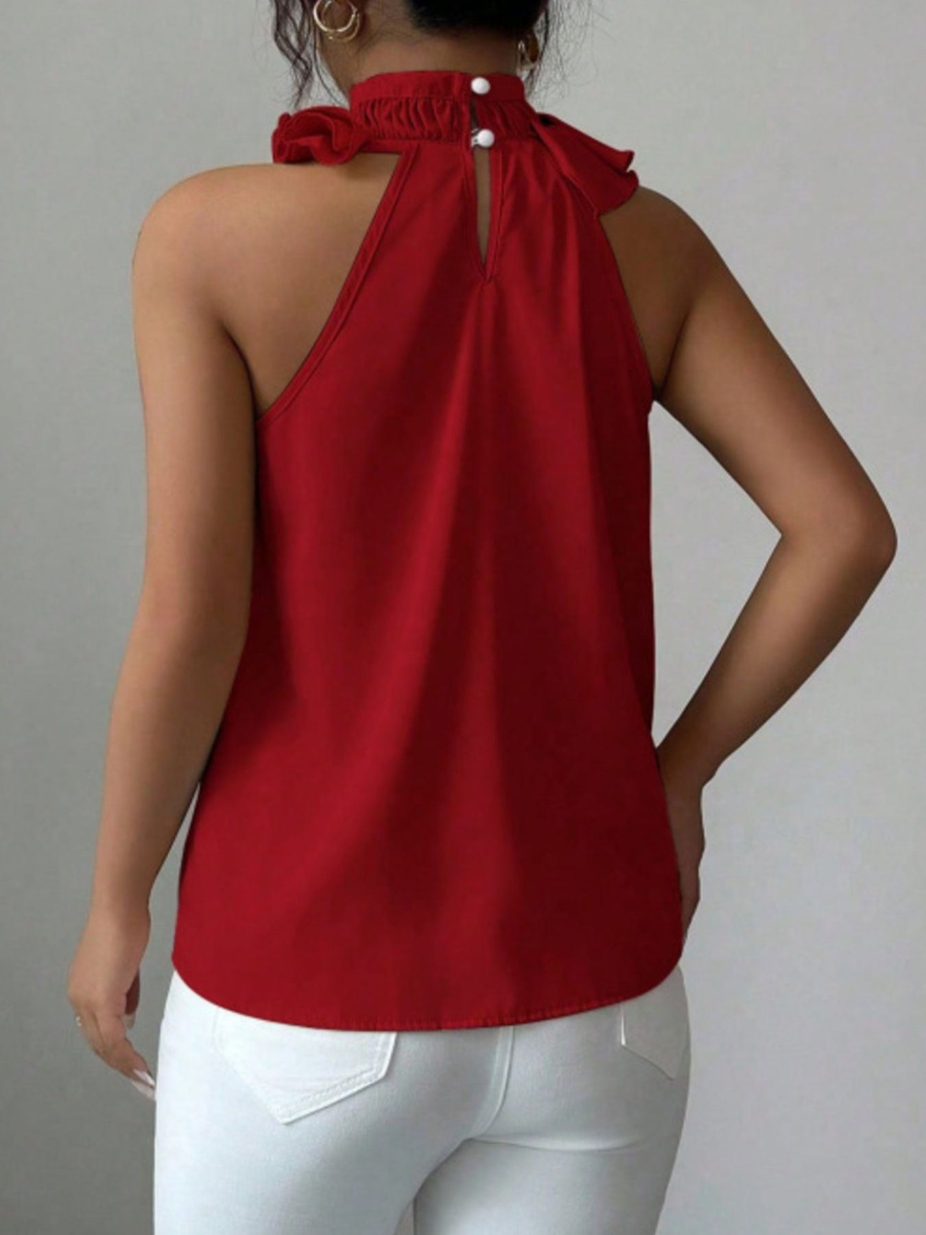 Ruffle High Neck Sleeveless Top