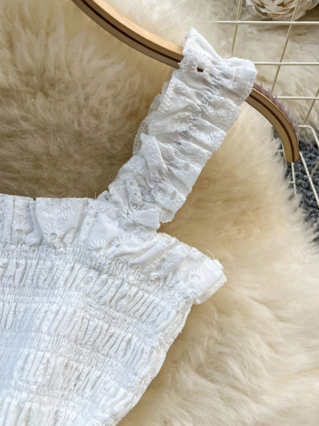 Smocked Crop Top and Hollow-Out Skirt Set