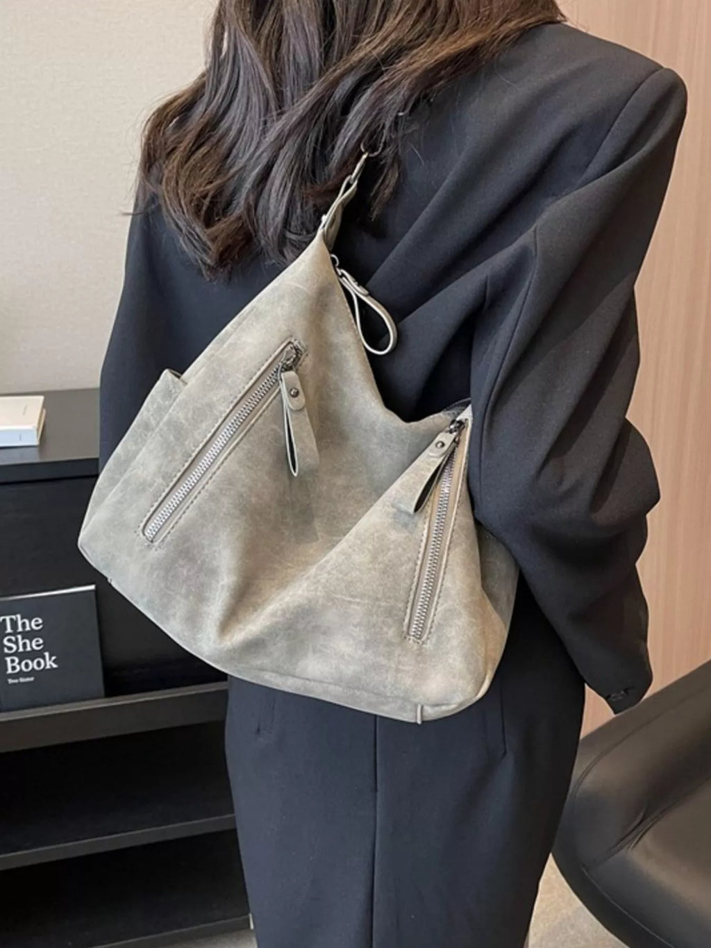 Hobo Shoulder Bag with Zipper Pocket