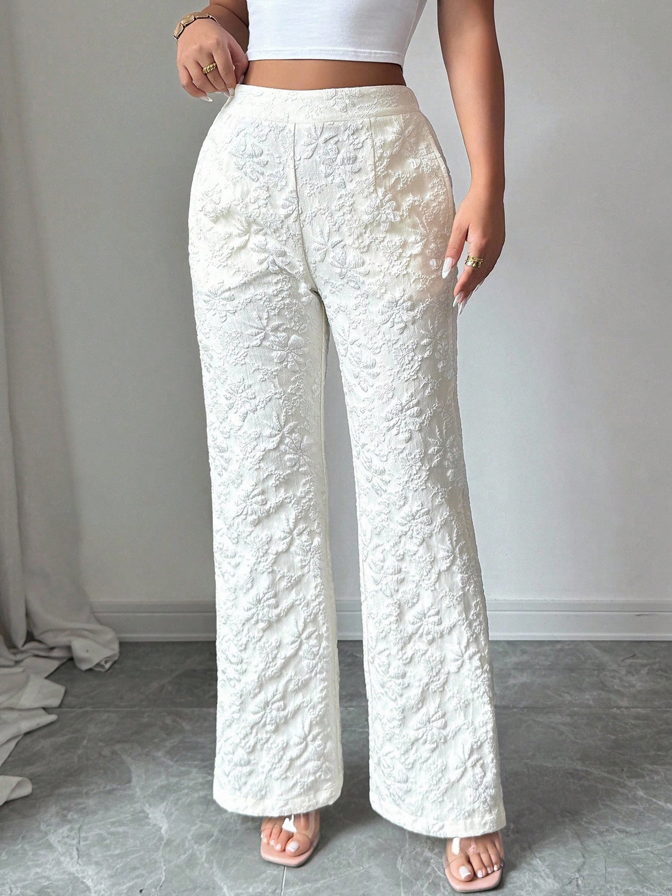 Textured High Waist Wide Leg Pants