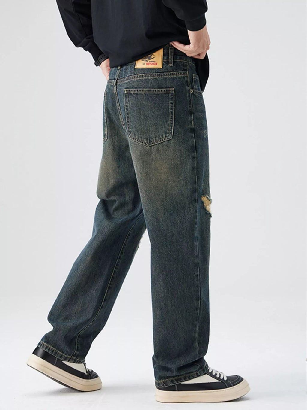 Men's Distressed Wide Leg Jeans
