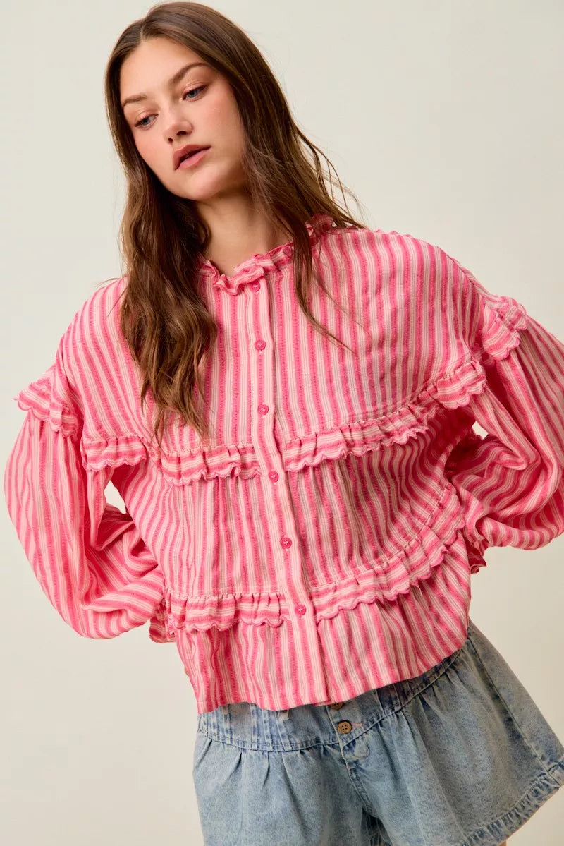 SO ME Variegated Stripe Reversible Flowy Boho Blouse
