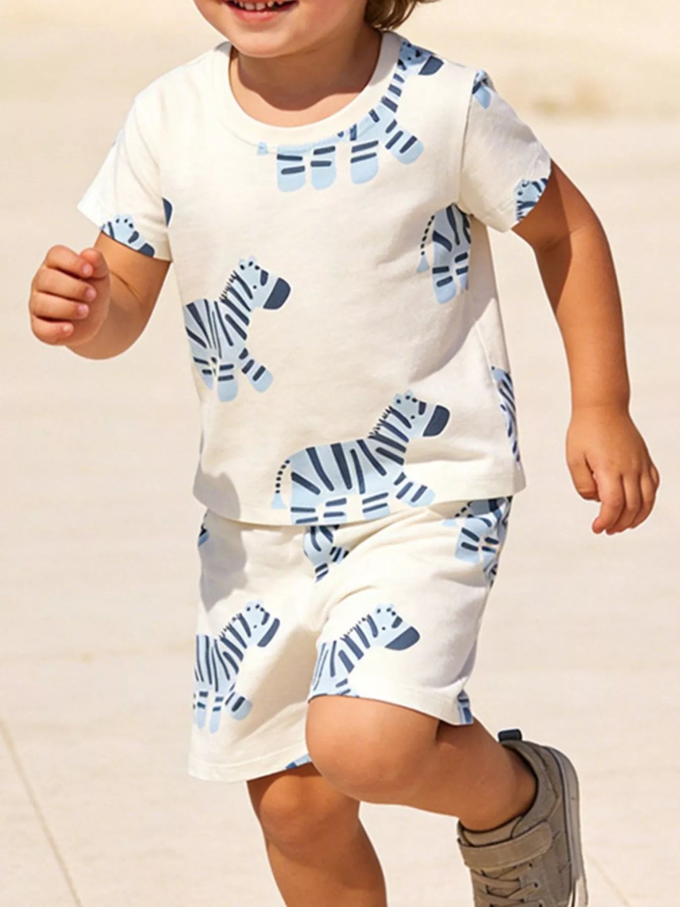 Children's Zebra Print Casual Tee and Shorts Set