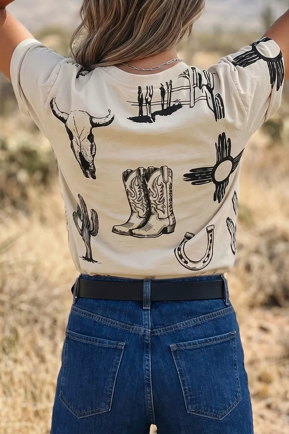 Western Print Short Sleeve T Shirt