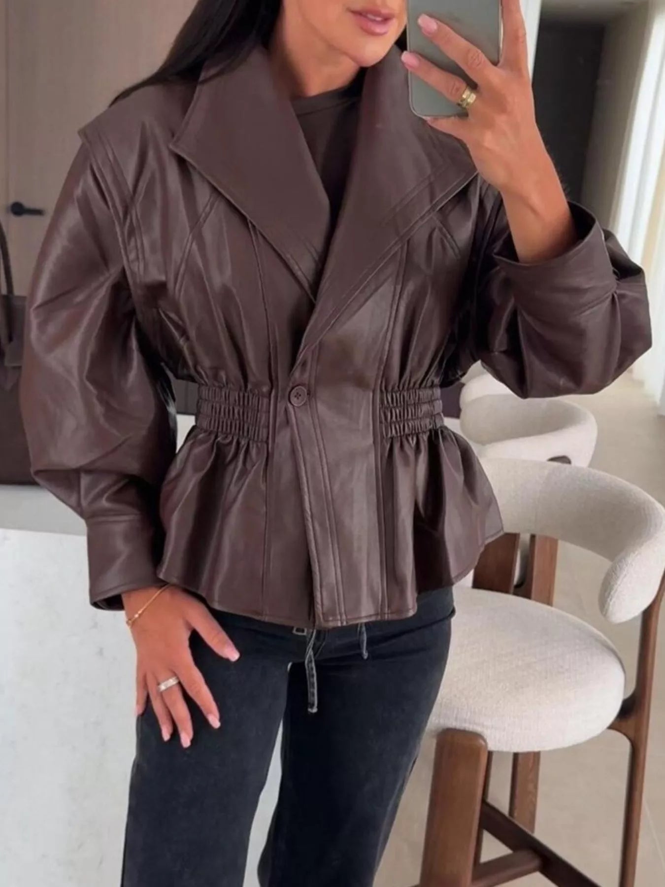 Peplum Waist Leather Jacket