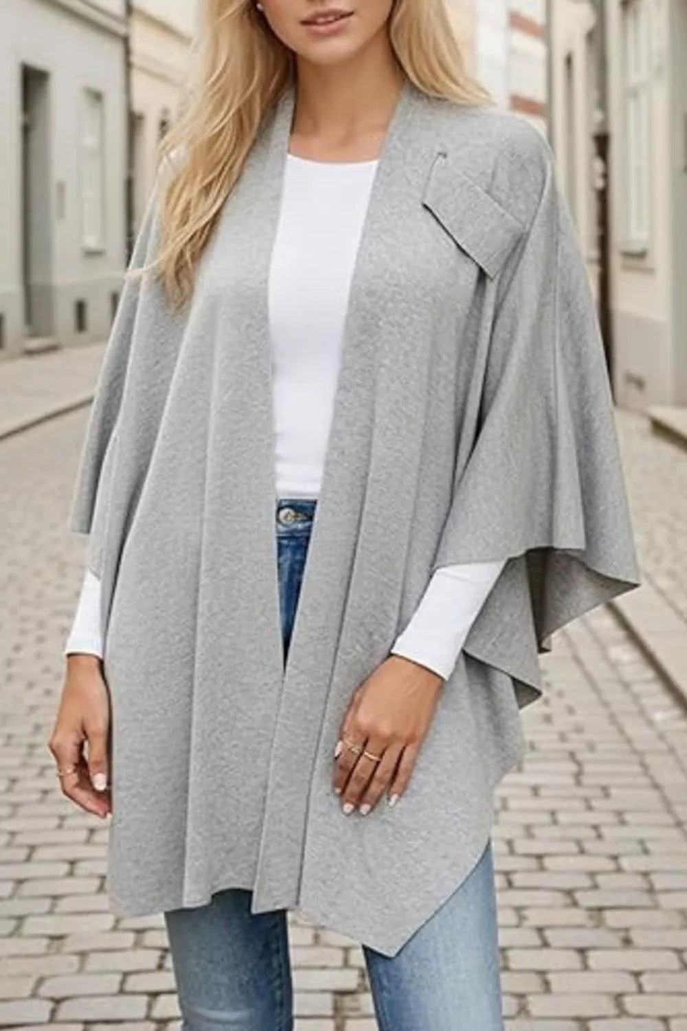 Draped Knitted Split Cape Shawl with Strap