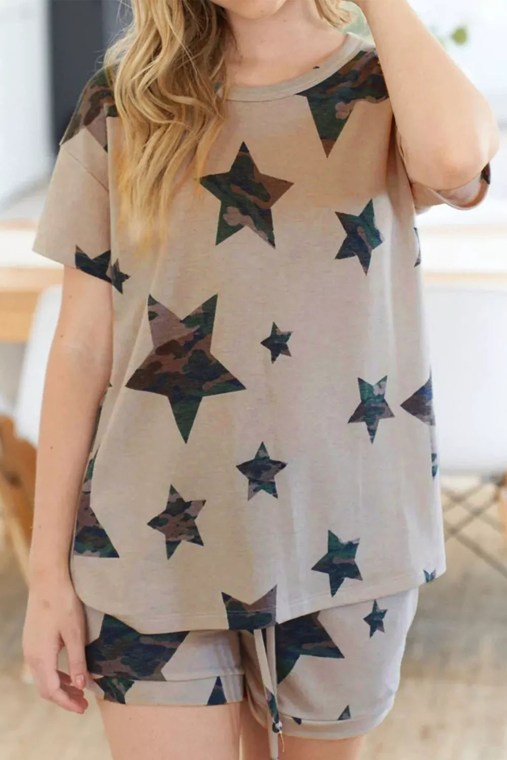 Camo Star Print Tee and Shorts Lounge Set