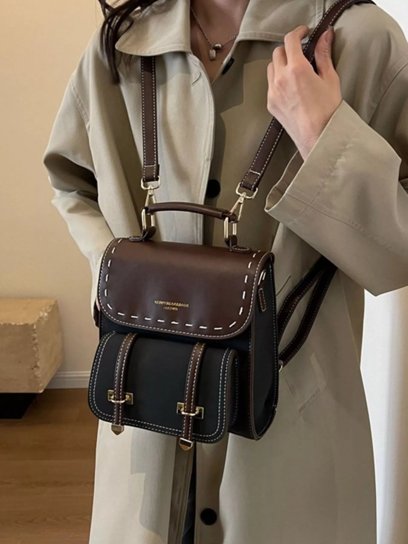 Vintage Style Leather Backpack Bag