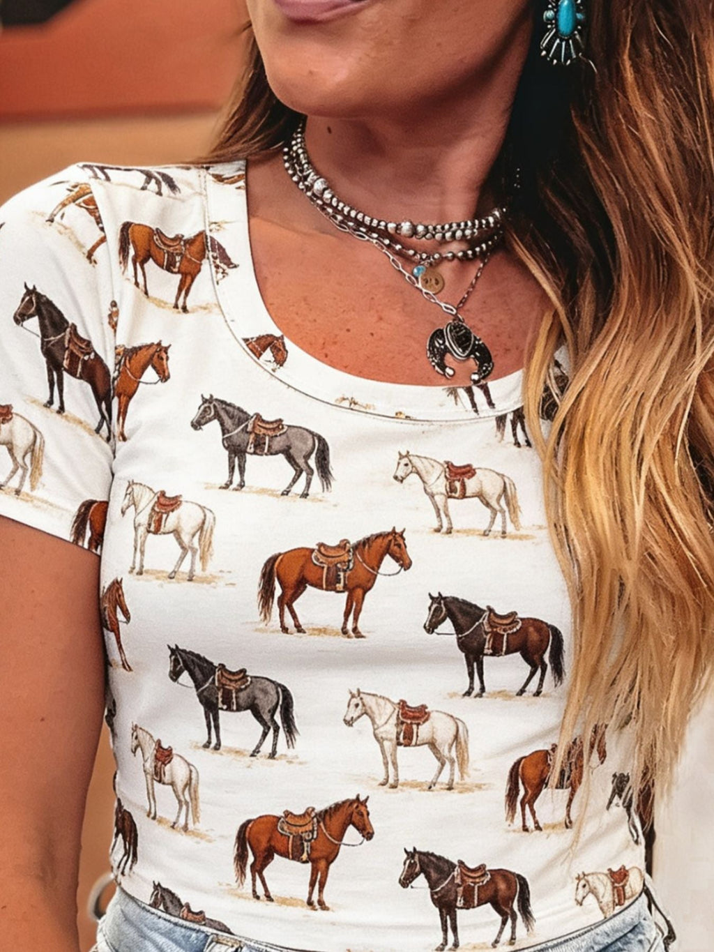 Wild West Horse Print Short Sleeve T-Shirt