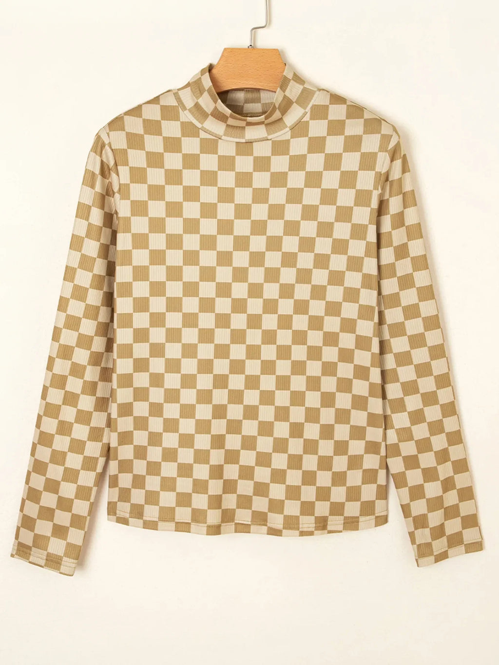 Check Pattern Turtleneck Slim Long Sleeve Tee