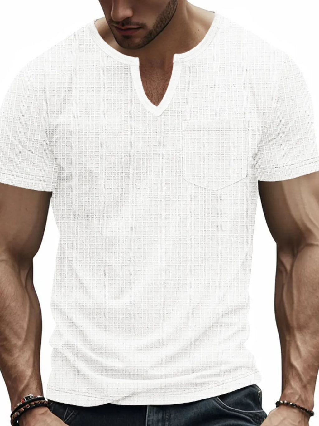 Men's Full Size Notched Short Sleeve T-Shirt Plus Size