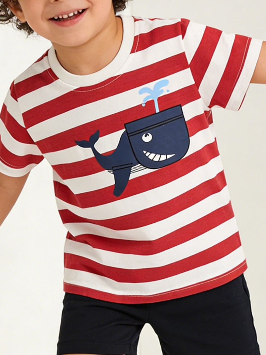 Children's Whale Print Striped Crew Neck T-Shirt