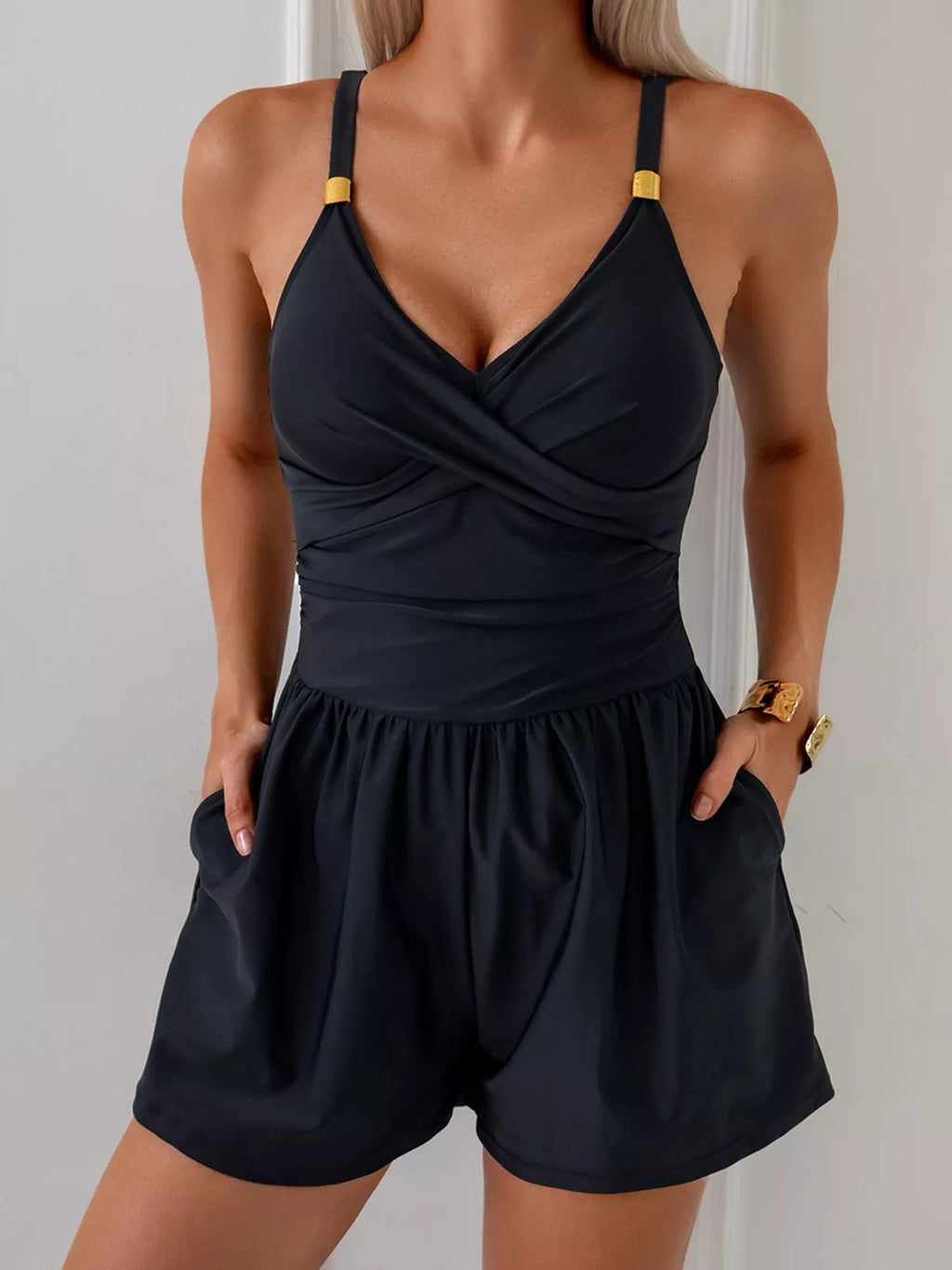 V-Neck Spaghetti Strap One-Piece Swimsuit