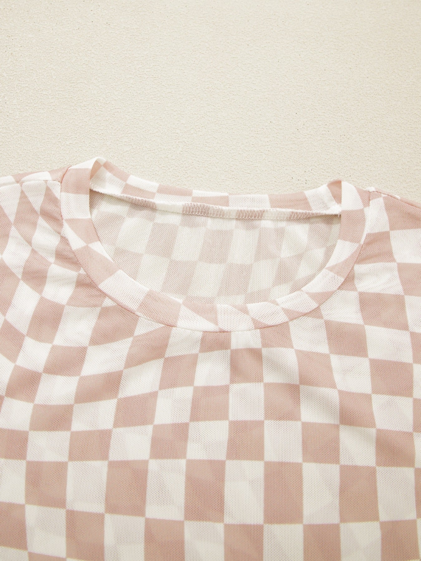heckered Print Crew Neck Mesh T Shirt