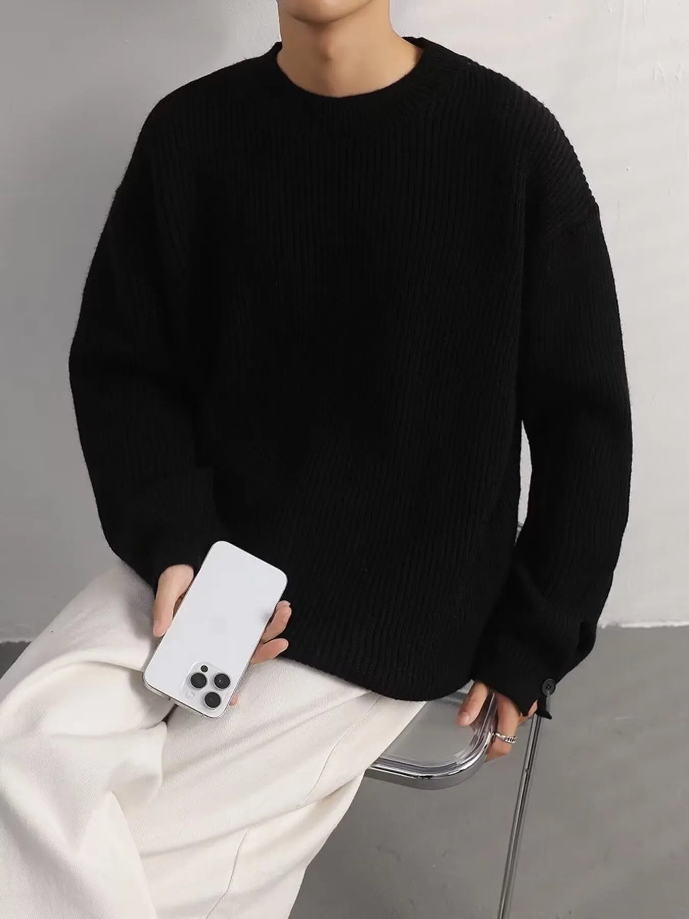 Men's Oversized Ribbed Long Sleeve Sweater