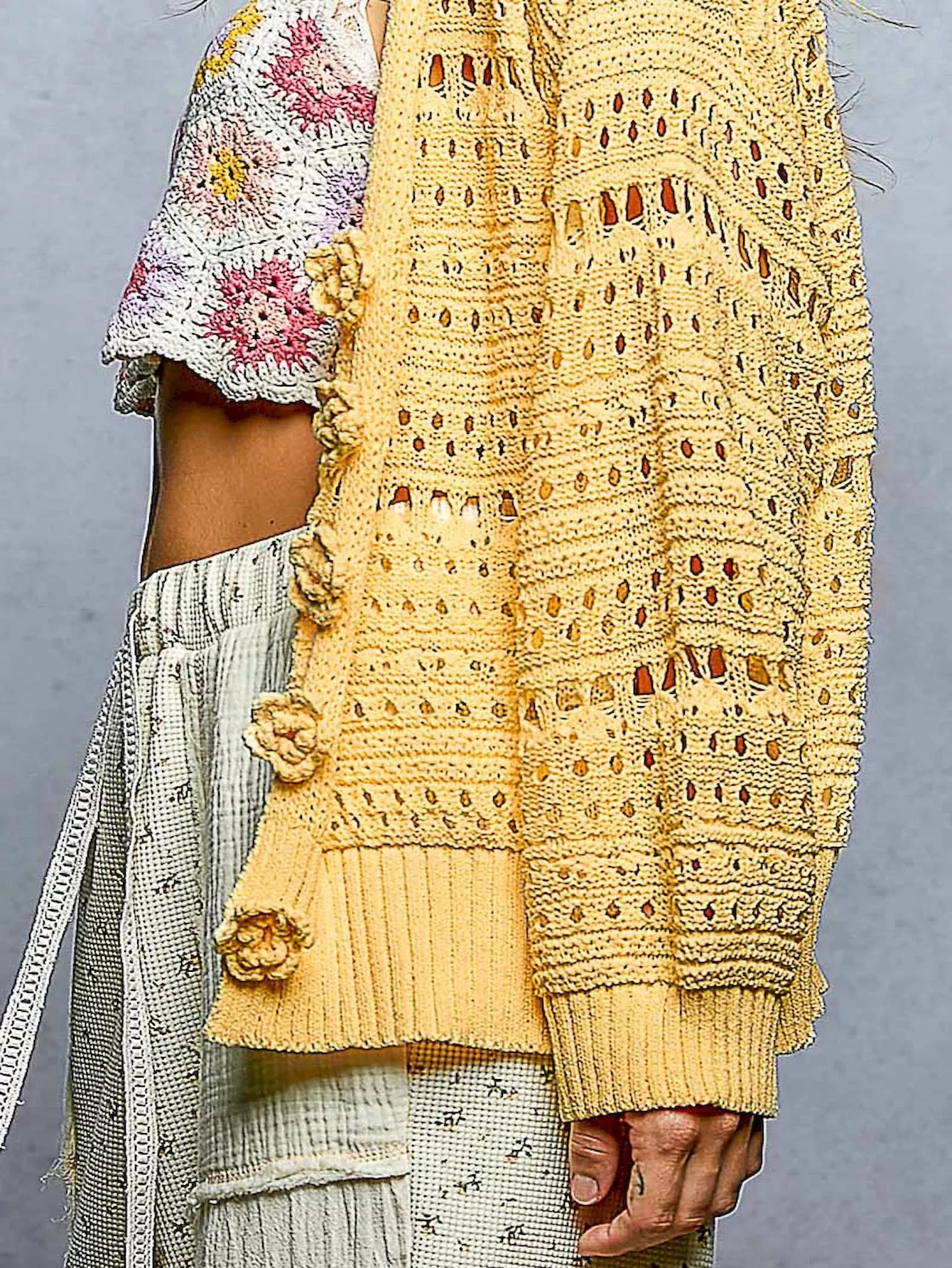 POL Open-Knit Floral Button Cardigan
