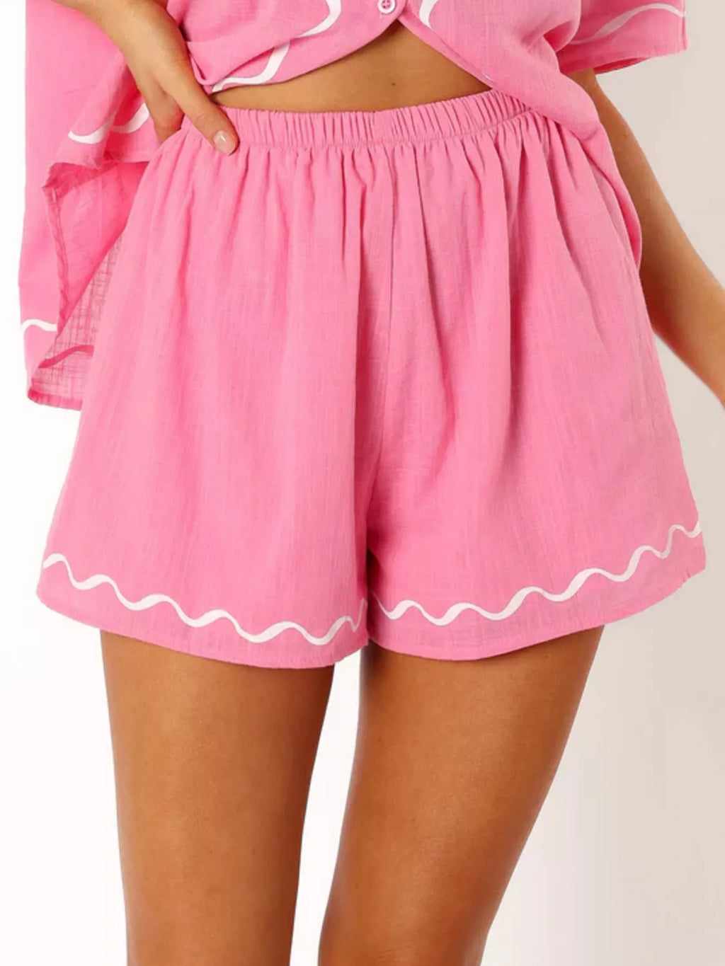 Button Down Contrast Trim Shirt and Shorts Set
